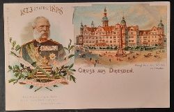   Ansichtskarte AK Gruss aus Dresden. Zum 25jhrigen Jubilum Knig alberts von Sachsen 23. April (1873-1898) mit Kgl. Residenz-Schloss (Farblitho) 