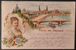   Ansichtskarte AK Gruss aus Dresden. Carola-Brcke mit Frstinnenbildnis (Farblitho) 