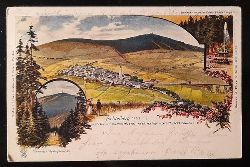   Ansichtskarte AK Fichtelberg 1214 m..M. mit Oberwiesenthal (914m) hchstgelegene Stadt Deutschlands (Farblitho. kl. Bild Fussweg z. Springbrunnen) 