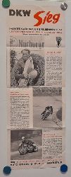 DKW  Faltprospekt "DKW Sieg im Internationalen Eifelrennen 1952. berlegner Sieger: Ewald Kluge auf DKW. Klasse Solomaschinen bis 250ccm und Siegfried Wnsche auf der DKW 3 Zylinder) 