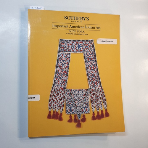 Sotheby's  Important American Indian Art - New York, Tuesday, November 29, 1988 