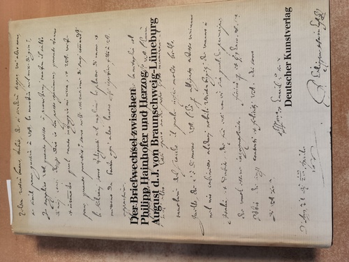 Hainhofer, Philipp.  Der Briefwechsel zwischen Philipp Hainhofer und Herzog August d[em] J[üngeren] von Braunschweig-Lüneburg 