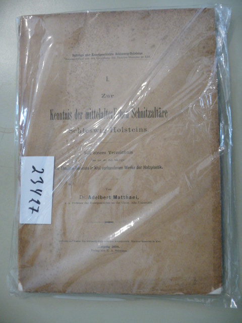 Matthaei, Dr.Adelbert  Zur Kenntnis der mittelalterlichen Schnitzaltäre Schleswig-Holsteins. - Mit einem Verzeichnis der aus der zeit bis 1530 im Thaulow-Museum in Kiel vorhandenen Werke der Holzplastik 