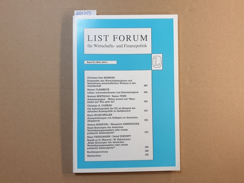 Behrens, Christian  List Forum, Band 20 (1991), Heft 4 : Praxisnähe des wirtschaftsstudiums und Verbreitung wirtschaftlichen Wissens in der Gesellschaft 