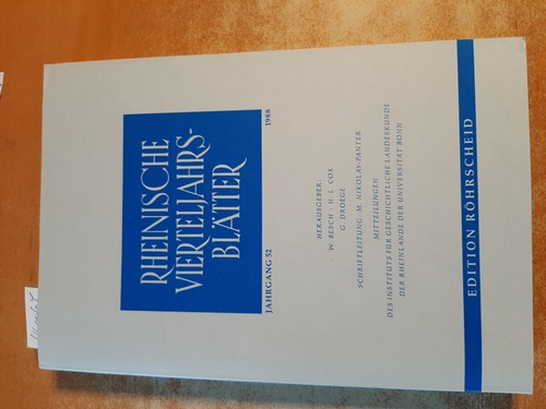 M. Nicolay-Panter (Schriftleitung)  Rheinische Vierteljahrsblätter. Jahrgang. 52 (1988) - (Hrsg.) H.L. Cox, u.a. 