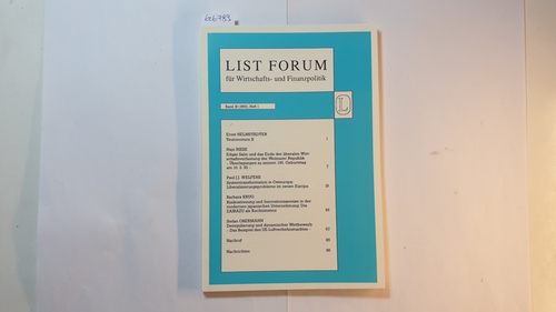 Paul J.J. Welfens  List Forum, Band 18 (1992), Heft 1 : Systemtransformation in Osteuropa: Liberalisierungsprobleme im neuen Europa 