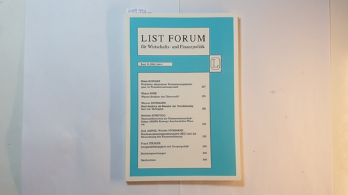 Klaus Schöler  List Forum, Band 18 (1992), Heft 4 : Probleme alternativer Privatisierungsstrategien im Transformationsprozeß 