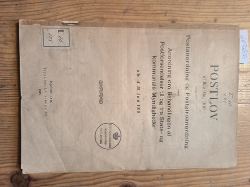 Diverse  Postlov at 9. Maj 1919 tilligemed Postanordning og Postgiroanordning samt Anordnirg om Behandlingen af Postforsendelser til og fra State- og kommunale Myndigheder, alle af 20. Juni 1919. 