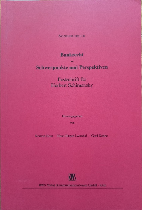 Hermann-Josef Bunte (Autor) Norbert Horn, Hans-Jürgen Lwowski, Gerd Nobbe (Hrsg.)  Sonderdruck aus Bankrecht. Schwerpunkte und Perspektiven. Festschrift für Herbert Schimansky. Das Transparenzgebot in der Rechtsprechnung des XI. Zivilsenats 