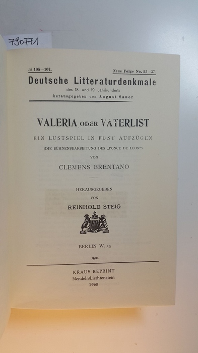 Brentano, Clemens ; Schnabel, Johann Gottfried  Deutsche Literaturdenkmale des 18. und 19. Jahrhunderts - Nummer 105-107 u. 108 - 120 (in 1 BUCH) 