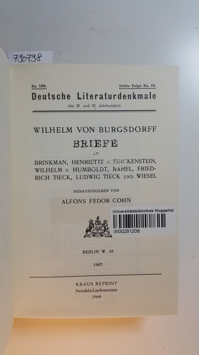 Burgsdorff, Wilhelm von ; Lichtenberg, Georg Christoph   Deutsche Literaturdenkmale des 18. und 19. Jahrhunderts - Nummer 139/140, Briefe an Brinkmann, Henriette v. Finckenstein...; Georg Christoph Lichtenbergs Aphorismen, H. 4., 1789 - 1793; 