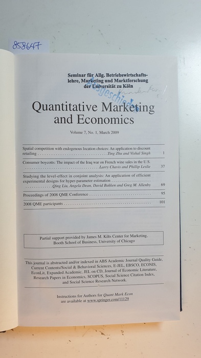 Diverse  Quantitative Marketing and Economics. Vol. 7, 2009 Komplett. 