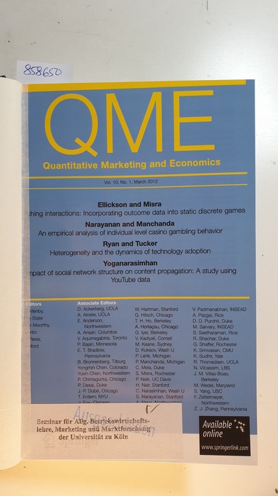 Diverse  Quantitative Marketing and Economics. Vol. 10, 2012 Komplett. 