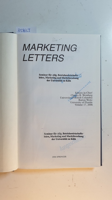 Diverse  Marketing Letters. A journal of Research in Marketing Vol. 17, 2006 Komplett. 