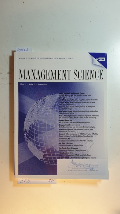 Diverse  Management science : journal of the Institute for Operations Research and the Management Sciences. Vol. 62, Nr. 12., 2016 