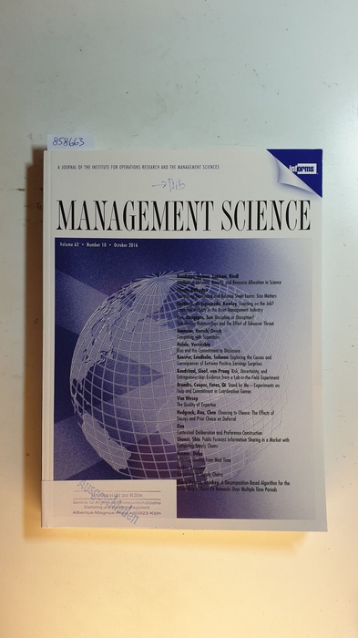 Diverse  Management science : journal of the Institute for Operations Research and the Management Sciences. Vol. 62, Nr. 10., 2016 