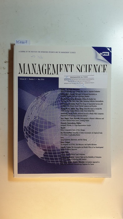 Diverse  Management science : journal of the Institute for Operations Research and the Management Sciences. Vol. 62, Nr. 5., 2016 