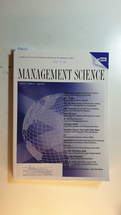 Diverse  Management science : journal of the Institute for Operations Research and the Management Sciences. Vol. 61, Nr. 8., 2015 