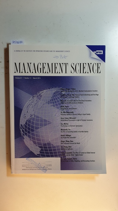 Diverse  Management science : journal of the Institute for Operations Research and the Management Sciences. Vol. 61, Nr. 3., 2015 