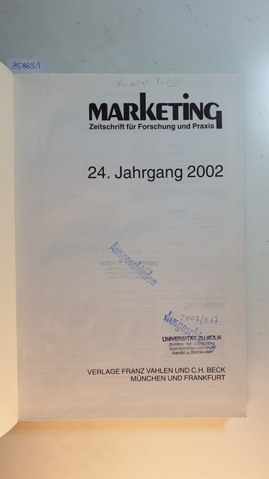 Diverse  Marketing, Zeitschrift für Forschung und Praxis. 24 Jahrgang 2002 Komplett 
