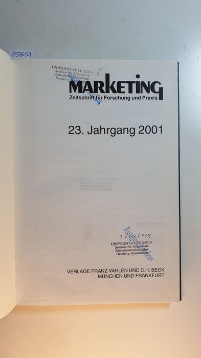Diverse  Marketing, Zeitschrift für Forschung und Praxis. 23 Jahrgang 2001 Komplett 