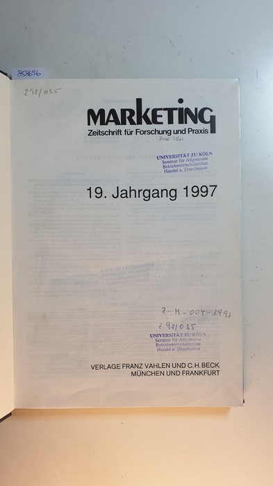 Diverse  Marketing, Zeitschrift für Forschung und Praxis. 19 Jahrgang 1997 Komplett 