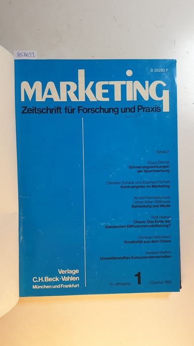 Diverse  Marketing, Zeitschrift für Forschung und Praxis. 15 Jahrgang 1993 Komplett 