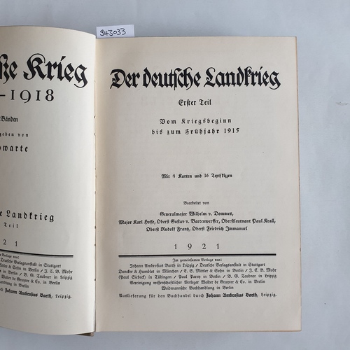 Schwarte, M. (Hrsg.)  Der deutsche Landkrieg: Teil 1., Vom Kriegsbeginn bis zum Frühjahr 1915 