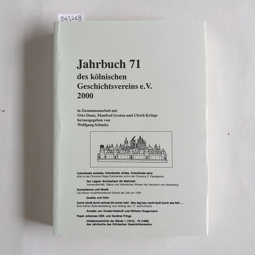 Schmitz, Wolfgang  Jahrbuch des Kölnischen Geschichtsvereins e. V. Band 71 - 2000 