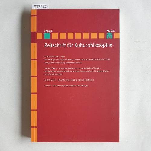 Dirk Westerkamp, Ralf Konersmann, John M. Krois  Vico - Zeitschrift für Kulturphilosophie, Heft 2010/2 Band 4 - Heft 2 Konersmann 