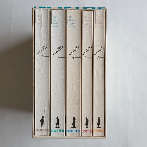 Goethe, Johann Wolfgang von / Leibfried, Erwin (Hg.)  Goethe! Ein Komet am Himmel der Jahrhunderte. (5 Bände in Kassette.) Bd. 1. Der junge Goethe + Bd. 2. Auf dem Weg zur Klassik + Bd. 3. Der klassische Goethe + Bd. 4. Der späte Goethe + Bd. 5. Der alte Goethe 