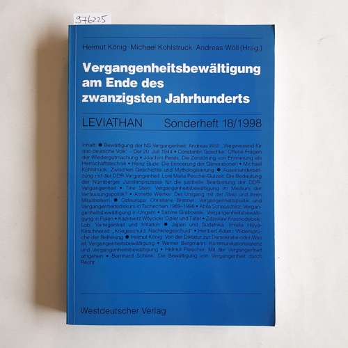 König, Helmut (Hrsg.)  Vergangenheitsbewältigung am Ende des zwanzigsten Jahrhunderts 