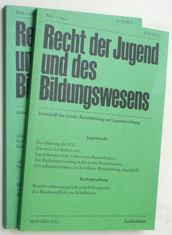   Recht der Jugend und des Bildungswesens. Heft 1 + 2 1992. Zeitschrift für Schule, Berufsbildung und Jugenderziehung. 