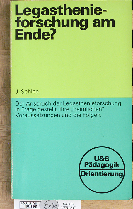 Schlee, Jörg.  Legasthenieforschung am Ende?. der Anspruch der Legasthenieforschung in Frage gestellt.. U&S Pädagogik Orientierung 