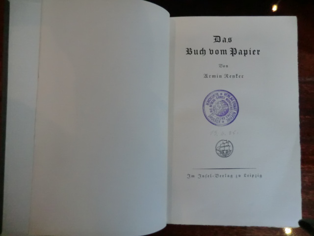 Renker Armin  Das Buch vom Papier 