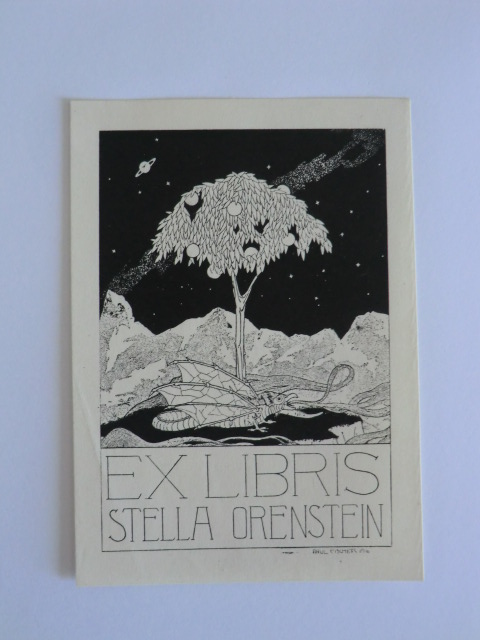 Fischer, Paul:  Exlibris für Stella Orenstein. Motiv: Fabelwesen in Landschaft 