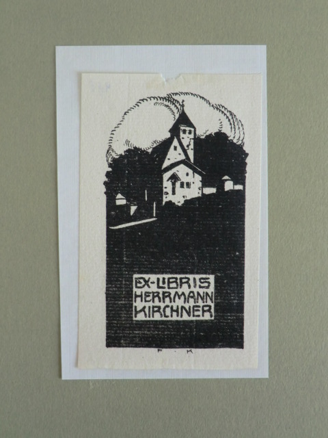 Klee, Fritz:  Exlibris für Herrmann Kirchner. Motiv: Dörfliche Kirche 