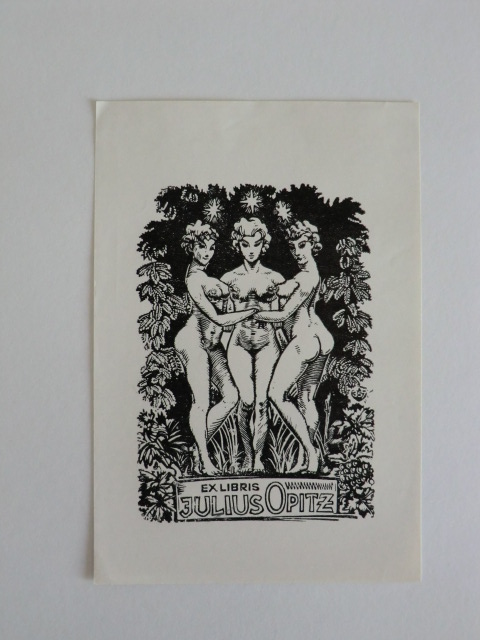 Unbekannter Künstler:  Erotisches Exlibris für Julius Opitz. Motiv: Drei Weibliche Akte 