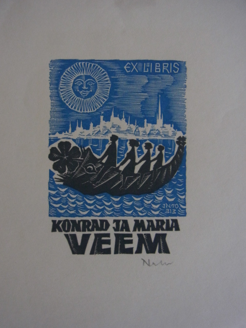Unbekannter Künstler:  Exlibris Konrad ja Maria Veem. Signiert 