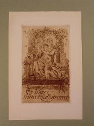 Bayerlein, Hans:  Exlibris fr Hans Riedhammer. Motiv: Frau mit Kind und Engeln, davor der Knstler mit Pinsel, das Werk gerade erschaffend 