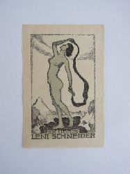 Wyss, Paul:  Exlibris fr Leni Schneider. Motiv: Weiblicher Akt vor Bergen 