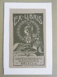 Wimmer, Franz:  Exlibris fr Kunstgewerbliche Vereinigung Krefeld: Motiv: Antiker Krieger, Wappen, Eule und Bcher 