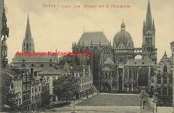 Historische Ansicht aus Deutschland um 1900,  Aachen/Kaiserdom (Nordseite) und St. Foilanskirche, 19x13cm 