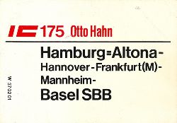 deutsche bahn  original-zuglaufschild: zrich hb - hamburg=altona + hamburg=altona - basel sbb. 