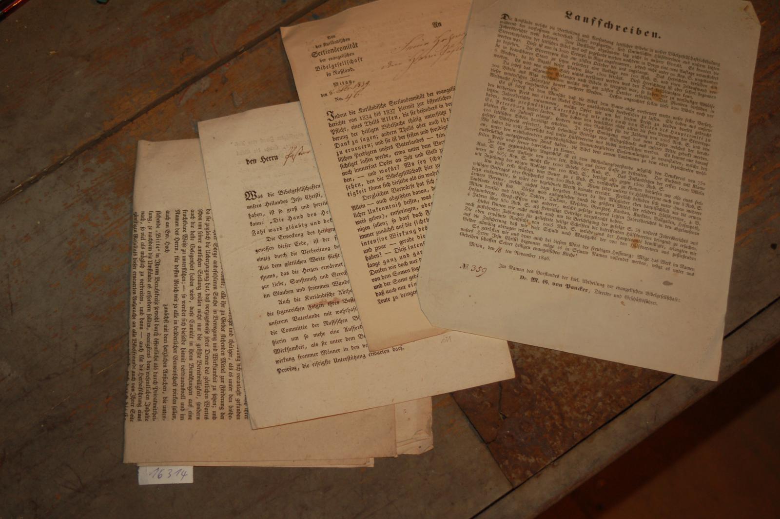 5 Kleindrucke zur kurländischen Bibelgesellschaft  4 x 4 seitige Drucke grösser A4 bis A5 von 1817, 1836/37 und 1846 
