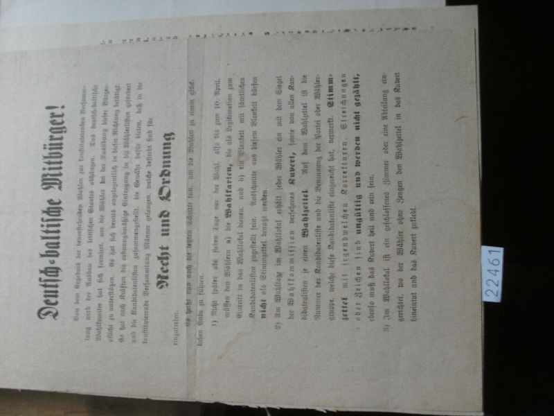 Beilagenblatt der Libauschen Zeitung zur Wahl ca. 1918 in Libau  Stimmt für die deutsche Liste Nr. 4  Merkblatt für deutsche Wähler und Wählerinnen 