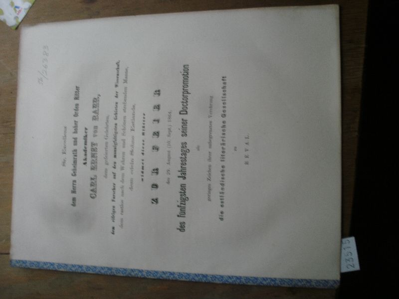 A. Neimandt  Sr. Excellenz dem Herrn Geheimrath und hoher Orden Ritter Akademiker Carl Ernst von Baer, dem gefeierten Gelehrten, dem eifrigen Forscher auf den mannigfaltigsten Gebieten der Wissenschaft, dem rastlos nach dem Wahren und Schönene strebenden Manne, dem edeln Sohne Estlands, widmet diese Blätter zur Feier des 29. August (10. Sept.) 1864, des fünfzigsten Jahrestages seiner Doctorpromotion als geringes Zeichen ihrer unbegrenzten Verehrung die estländische literärische Gesellschaft zu Reval   Ueber die Verbindungsweise der in den organischen Körpern enthaltenen Mineralbestandtheile 