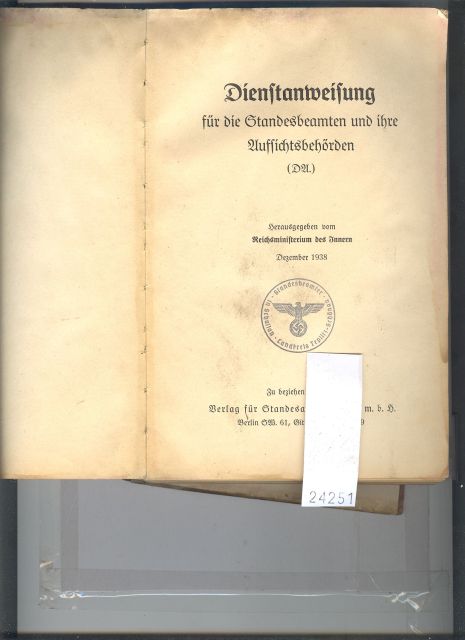 Reichsministerium des Inneren  Dienstanweisung für die Standesbeamten und ihre Aufsichtsbehörden 