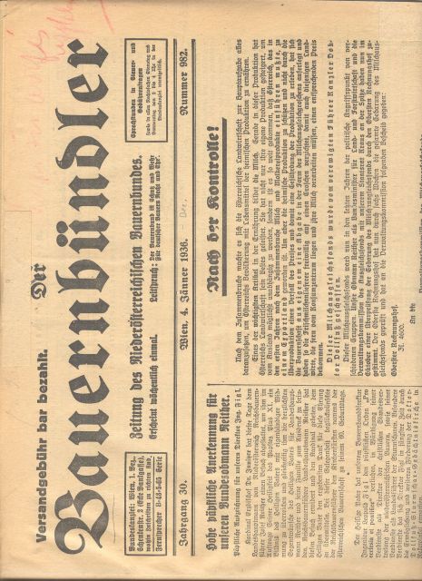 "."  Der bauernbündler  Zeitung des niederösterreichischen Bauernbundes Nr. 982 1936 