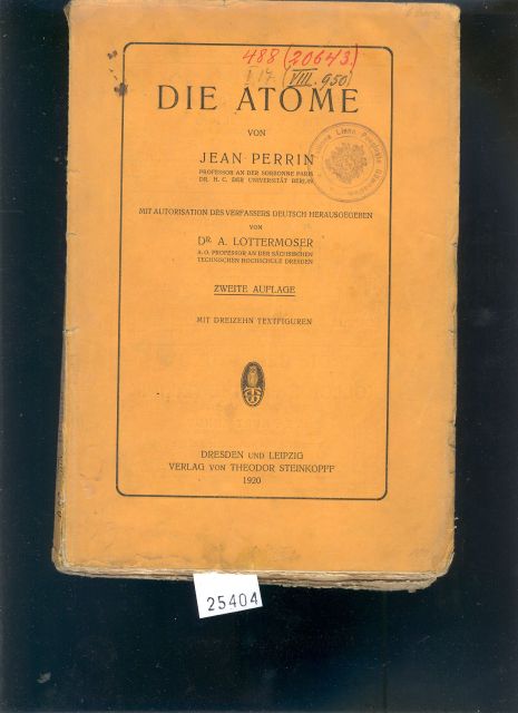 Jean Perrin  (Übers. Dr. Lottermoser)  Die Atome 